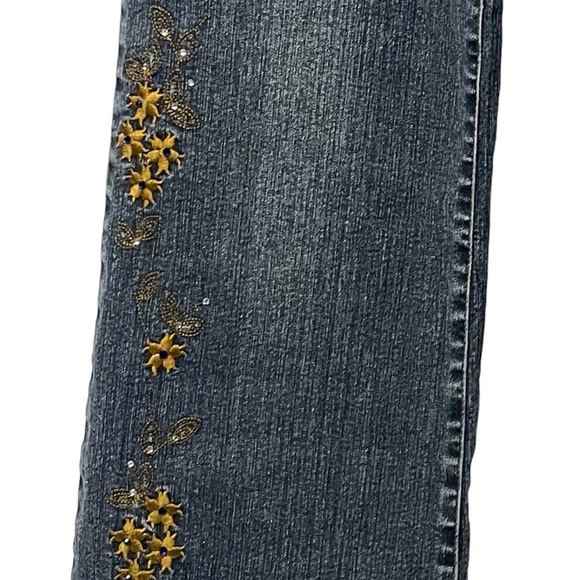 Pristine  Vintage Jeans Gold Embroidered Bling  Low Rise Flare Legs Rare 7/8 Y2K - Picture 5 of 7